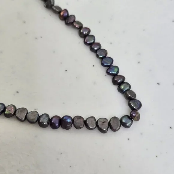 Baroque Peacock Pearls Necklace Purple Black Blue Small Dainty Beaded 16 Inch